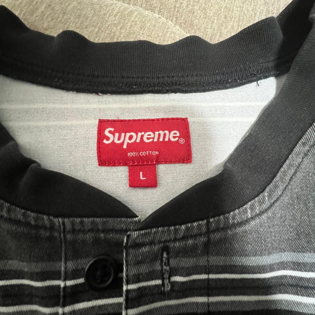 【即完売モデル】Supreme ヘンリーネック ボーダー ロンT Lサイズ