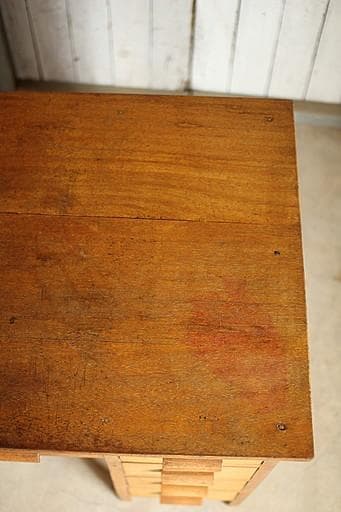 古い木製の片袖机　小引き出し6杯　ワークデスク　作業台　引き出し　古家具