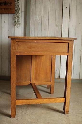 古い木製の片袖机　小引き出し6杯　ワークデスク　作業台　引き出し　古家具