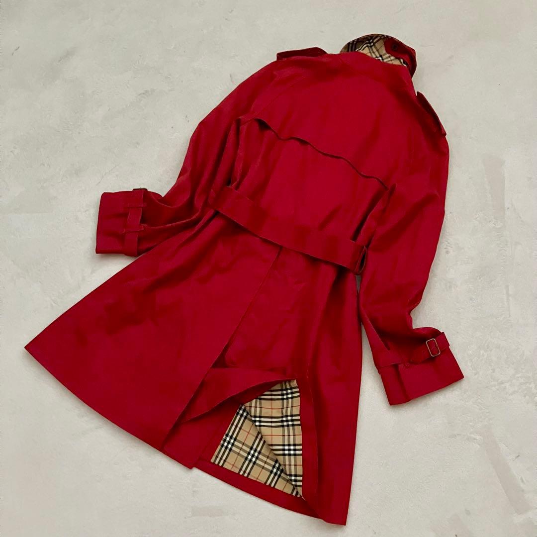 [美品]バーバリーブルーレーベル　トレンチコート　ベルト　裏ノバチェック　レッド