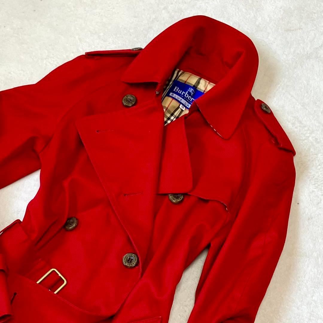 [美品]バーバリーブルーレーベル　トレンチコート　ベルト　裏ノバチェック　レッド