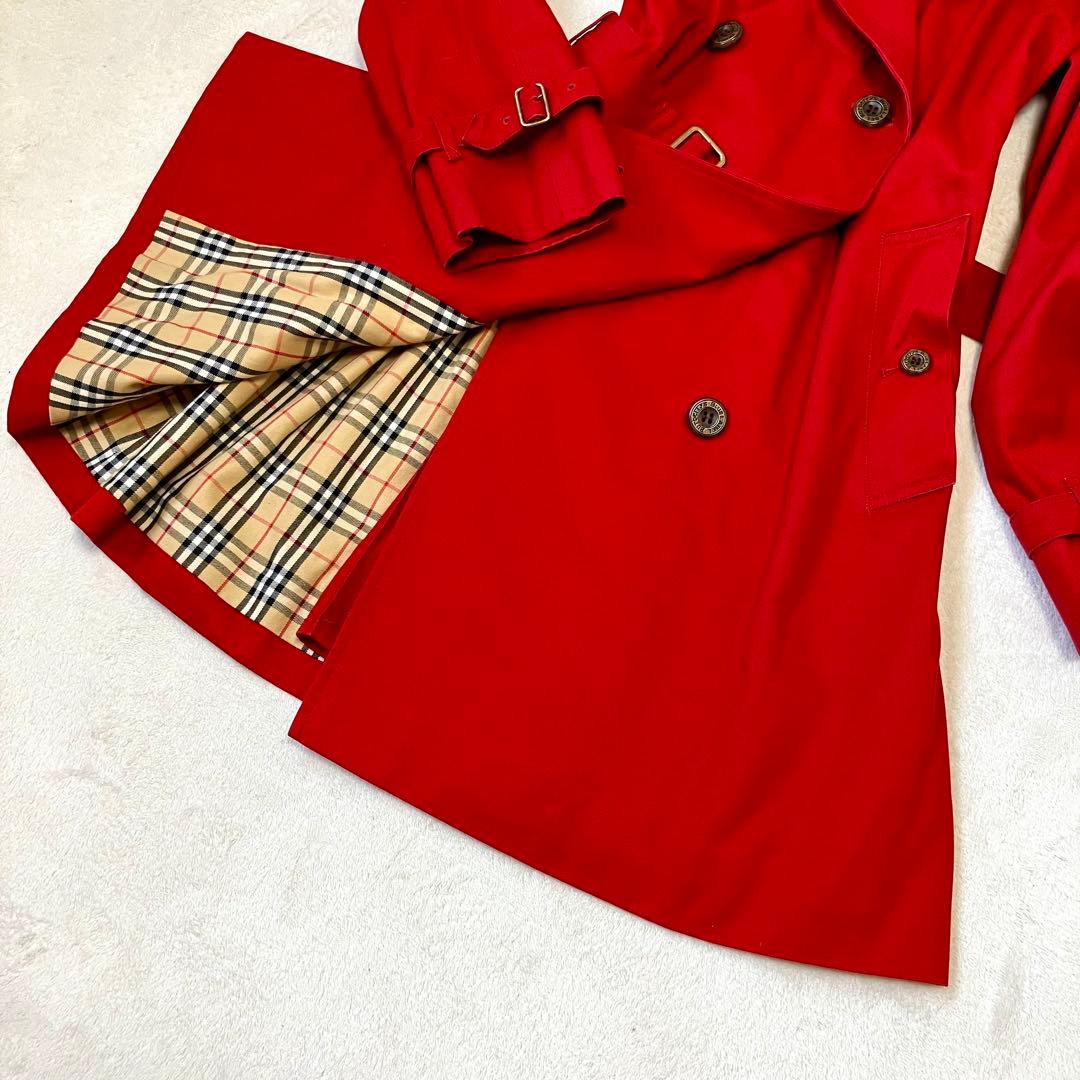 [美品]バーバリーブルーレーベル　トレンチコート　ベルト　裏ノバチェック　レッド