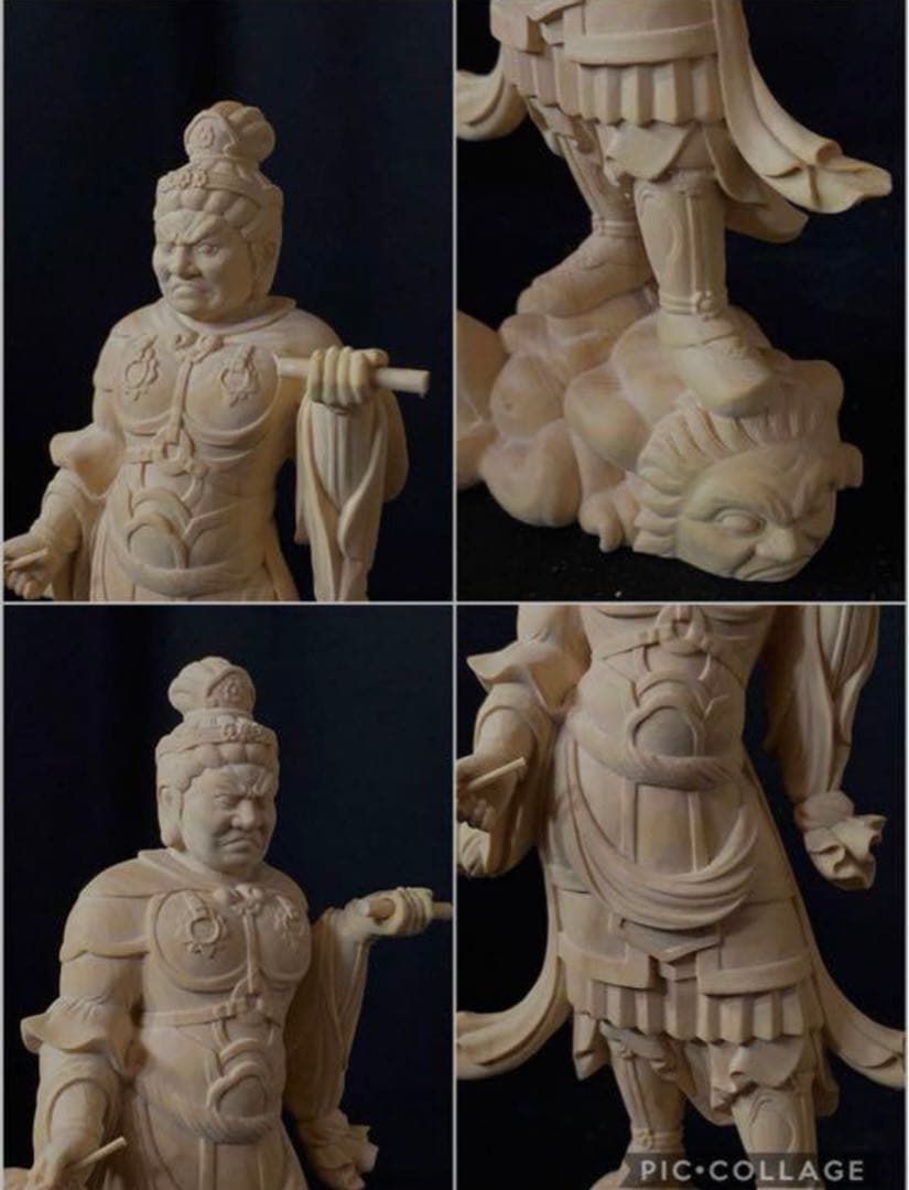 井波彫刻　仏教工芸品　総柘植材　木彫仏像　仏師手仕上げ品　四天王立像一式