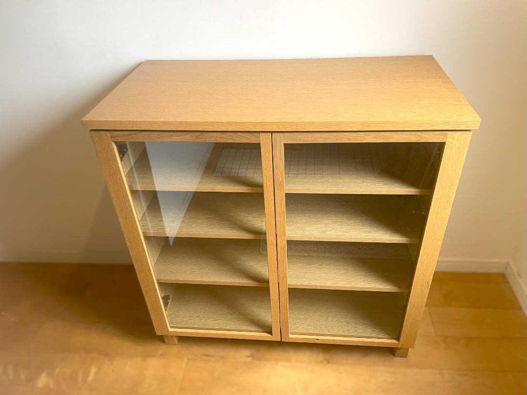 廃盤希少　無印良品　脚付き木製キャビネットガラス扉