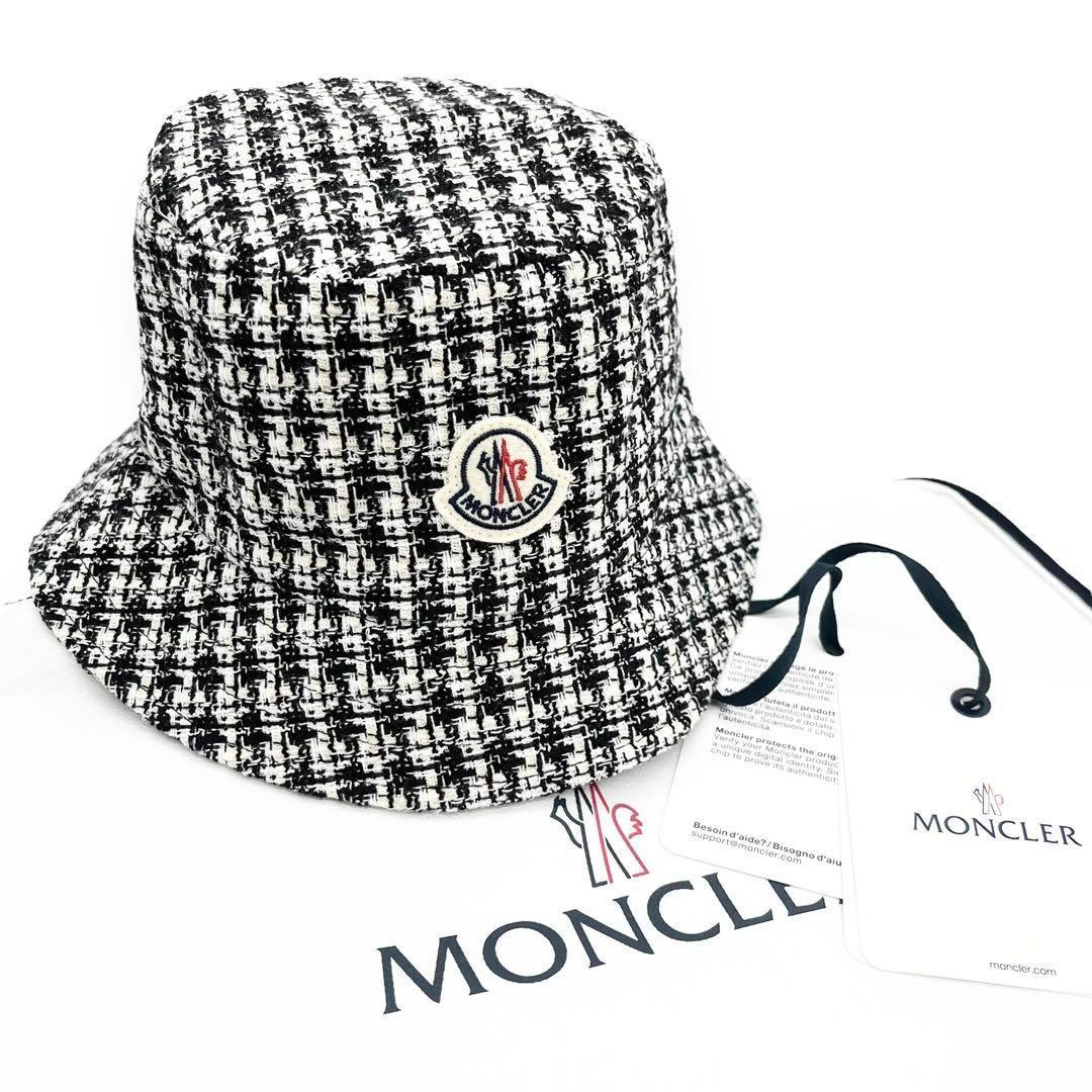 【未使用級】モンクレール　2023SS　ツイード　バケットハット　ロゴワッペン