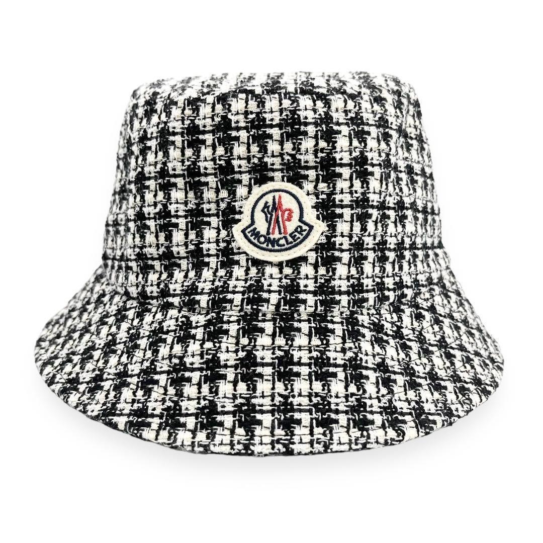 【未使用級】モンクレール　2023SS　ツイード　バケットハット　ロゴワッペン
