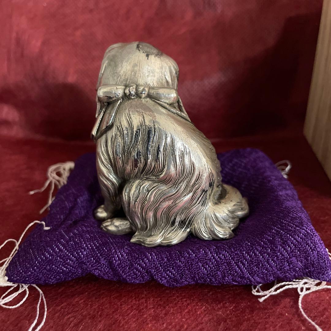 リ*ル様 銀　置物　桐箱付き　正園 作　狆 （チン）　刻印あり 約322.5g