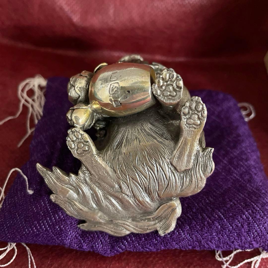 リ*ル様 銀　置物　桐箱付き　正園 作　狆 （チン）　刻印あり 約322.5g