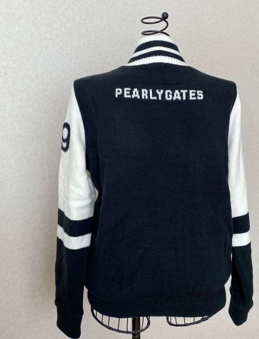 パーリーゲイツ ニットジャケット 黒×白 ネックライン 裏地メッシュ