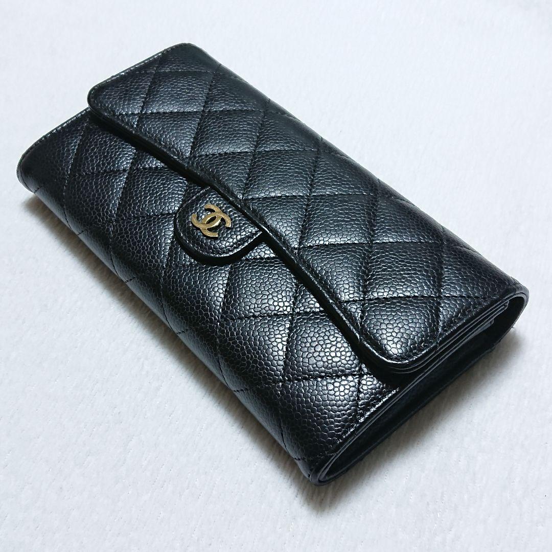 【美品】CHANEL キャビアスキン マトラッセ タイムレスクラシック 長財布