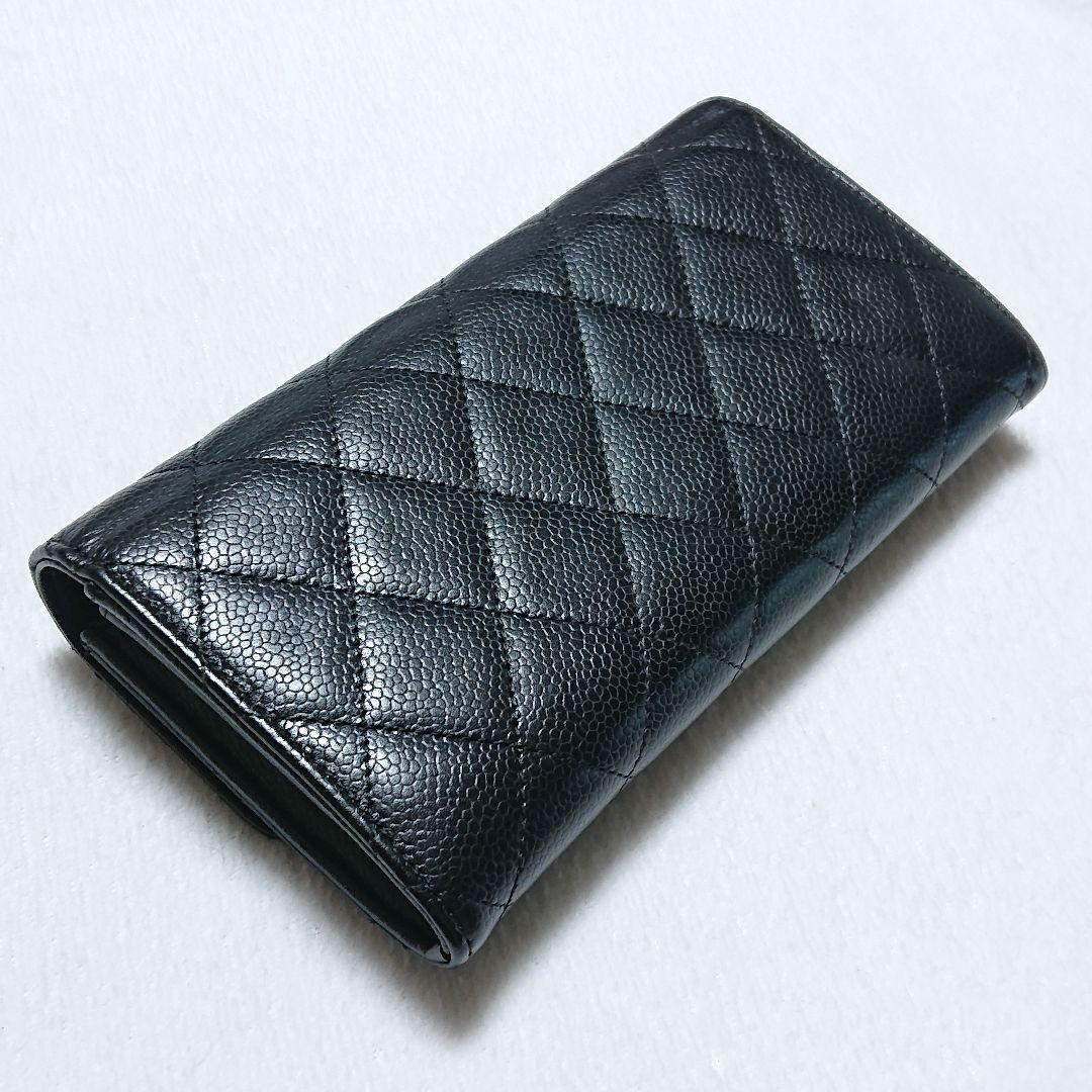 【美品】CHANEL キャビアスキン マトラッセ タイムレスクラシック 長財布