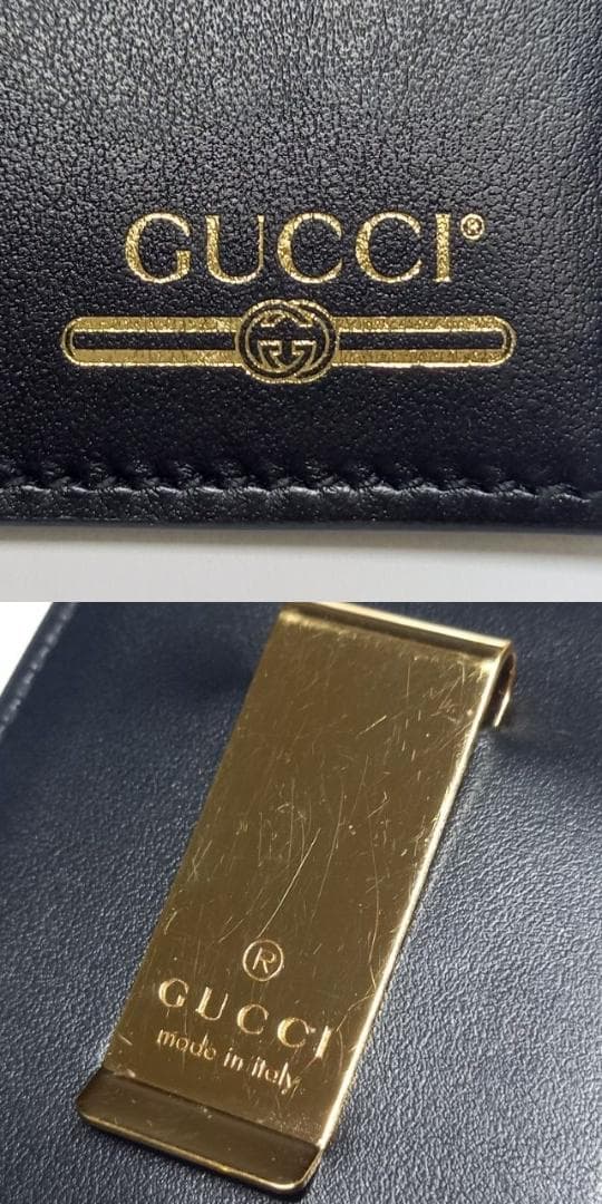 美品 グッチ マネークリップ付き カードケース 札ばさみ レザー ブラック ロゴ