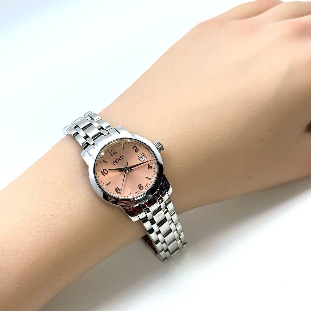 【稼働】FENDI 2100L 腕時計 ピンク レディース クォーツ デイト