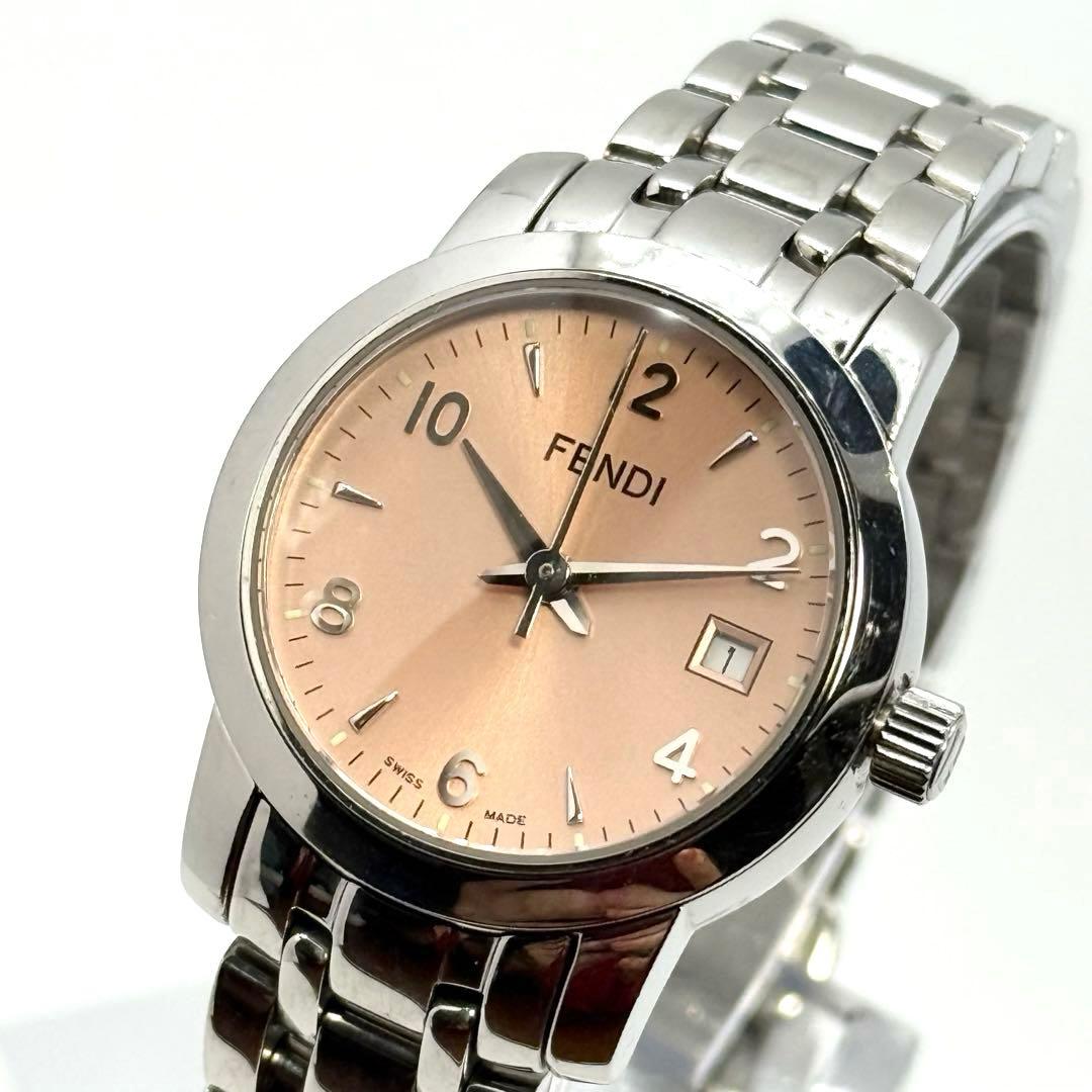 【稼働】FENDI 2100L 腕時計 ピンク レディース クォーツ デイト