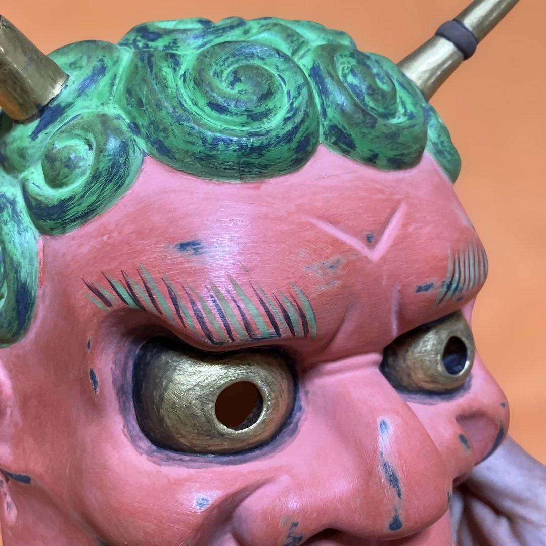 能面　雷　かみなり　木彫り　手彫り　桐箱