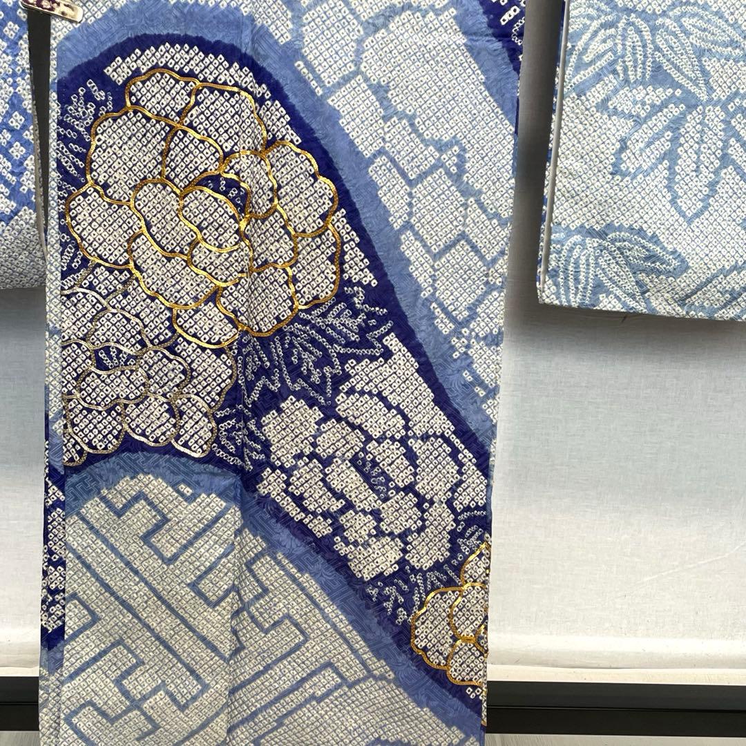 D789 振袖　総絞り　金駒刺繍　正絹　着物　袷