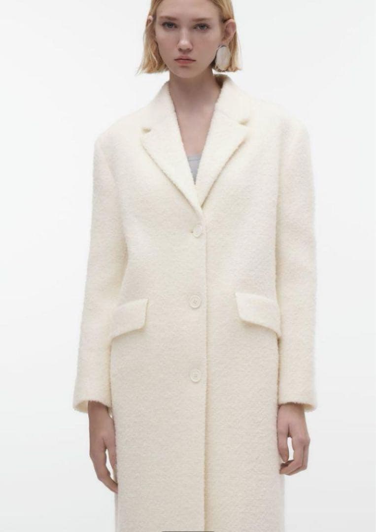 【完売品】ZARA ザラ☆ストレート☆フェルトテクスチャー☆コート☆エクリュ☆M