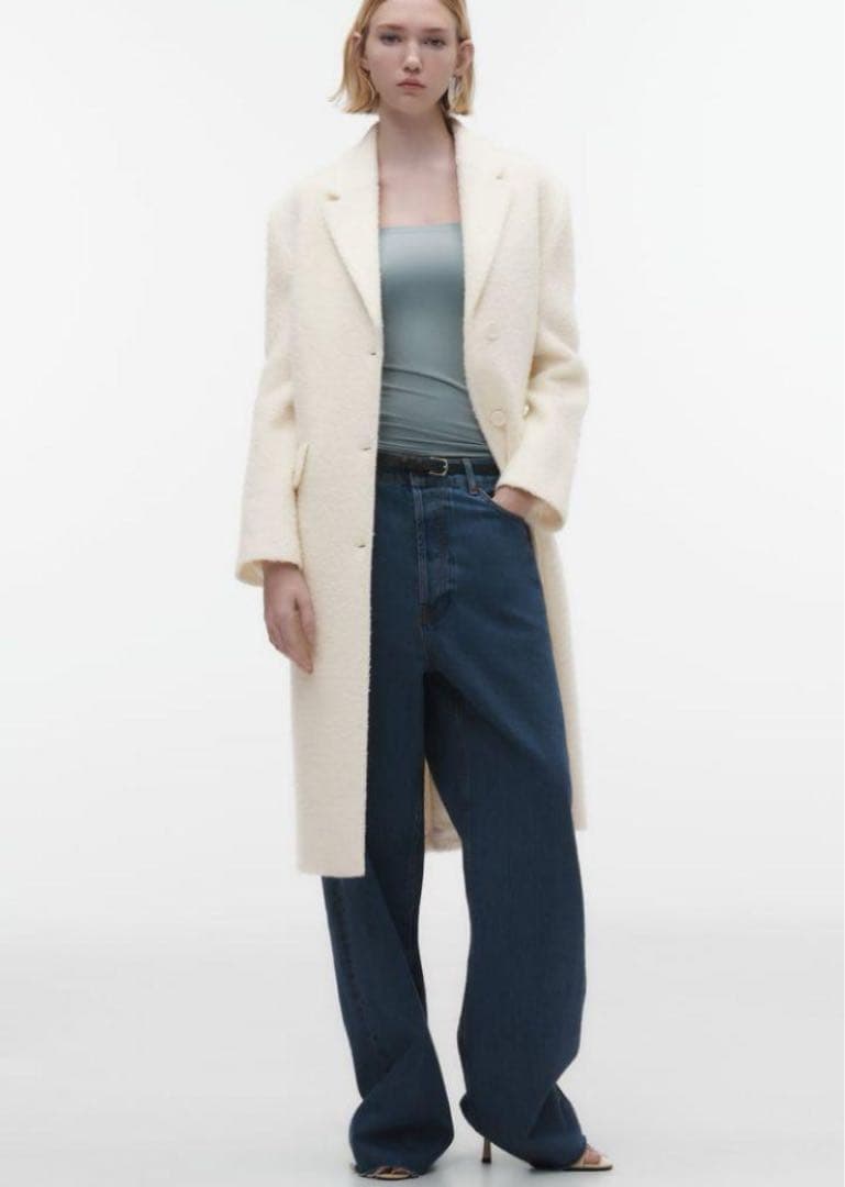 【完売品】ZARA ザラ☆ストレート☆フェルトテクスチャー☆コート☆エクリュ☆M