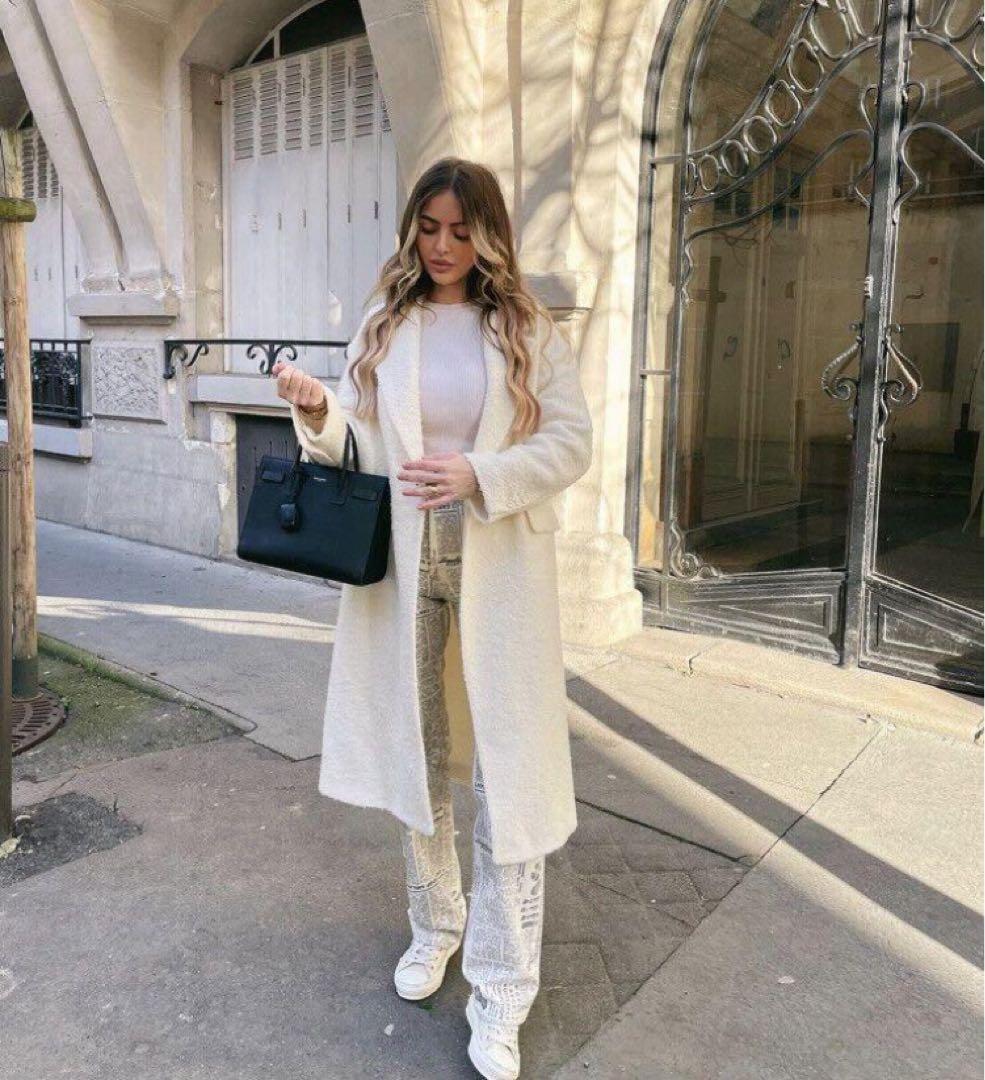 【完売品】ZARA ザラ☆ストレート☆フェルトテクスチャー☆コート☆エクリュ☆M