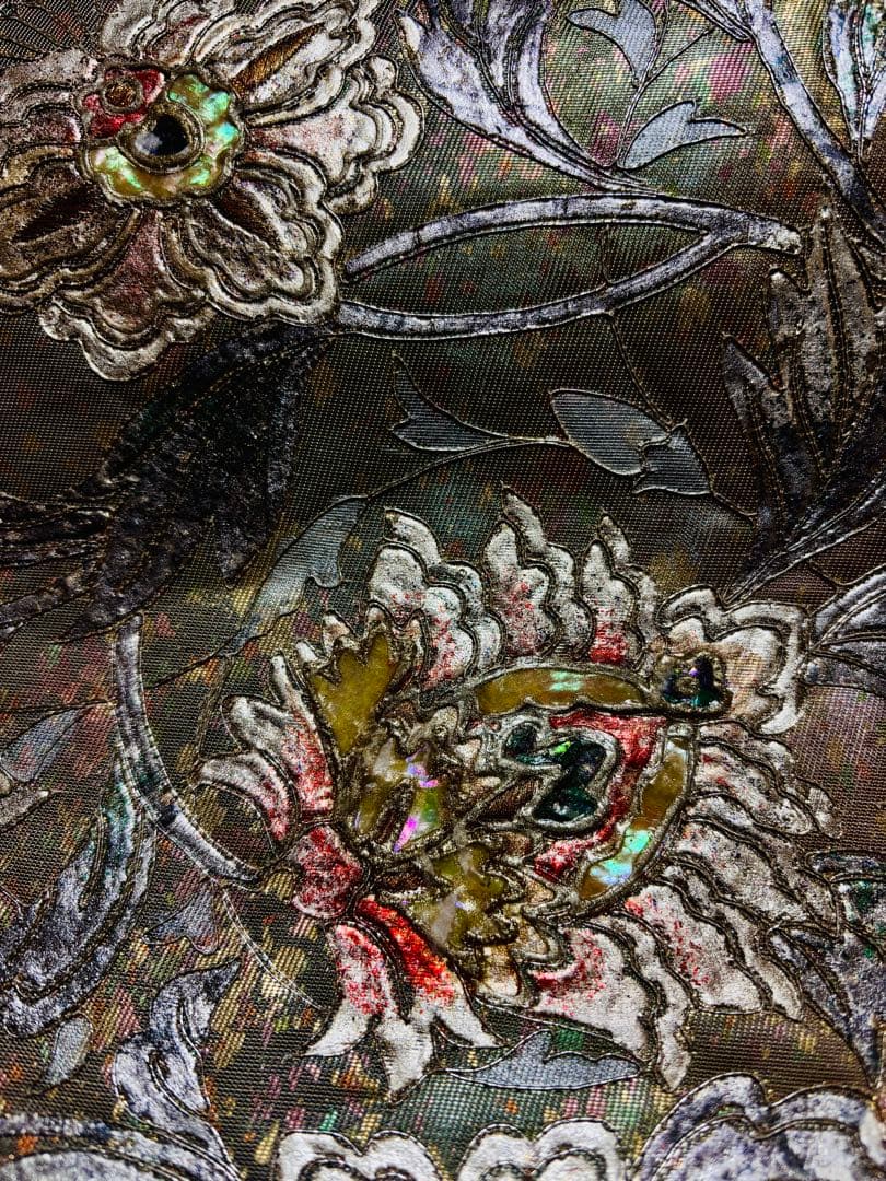 袋帯　螺鈿　金彩　刺繍　花唐草文様　お太鼓柄