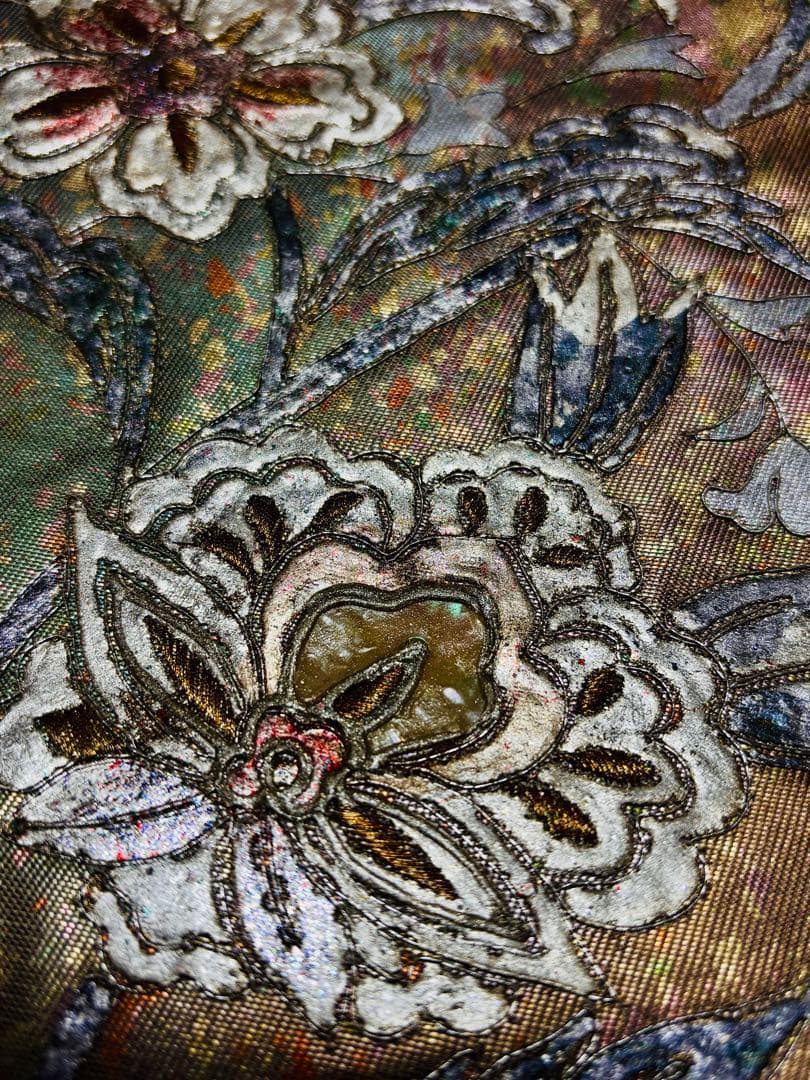 袋帯　螺鈿　金彩　刺繍　花唐草文様　お太鼓柄