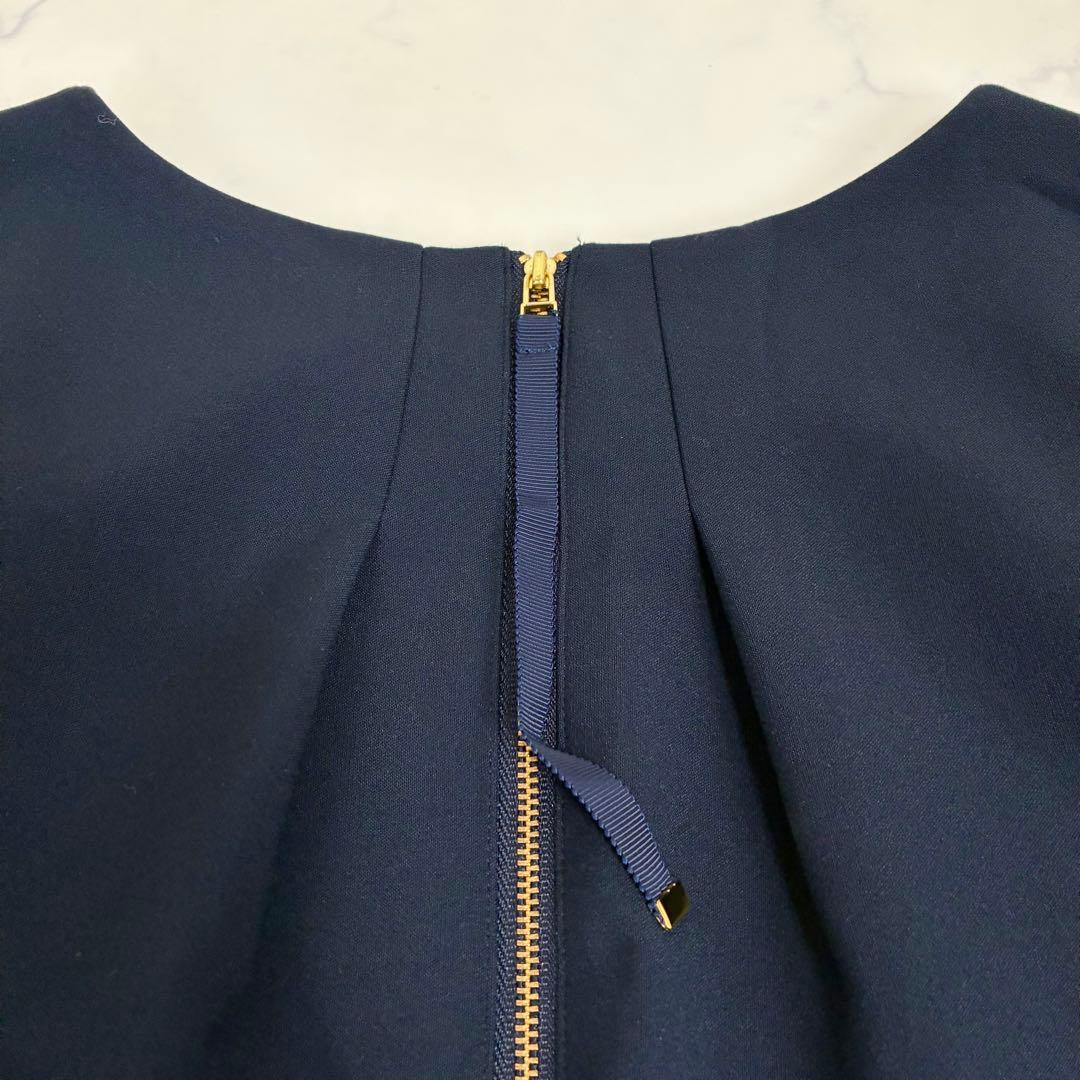 ローズティアラ　フラワー刺繍ワンピース　花柄　ネイビー　大きいサイズ 46