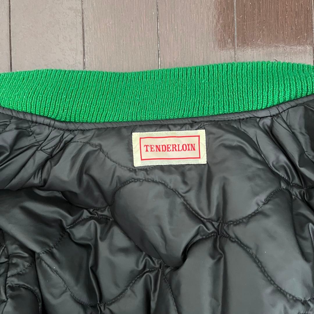 テンダーロイン スタジャン ベースボールジャケット グリーン 袖レザー サイズL