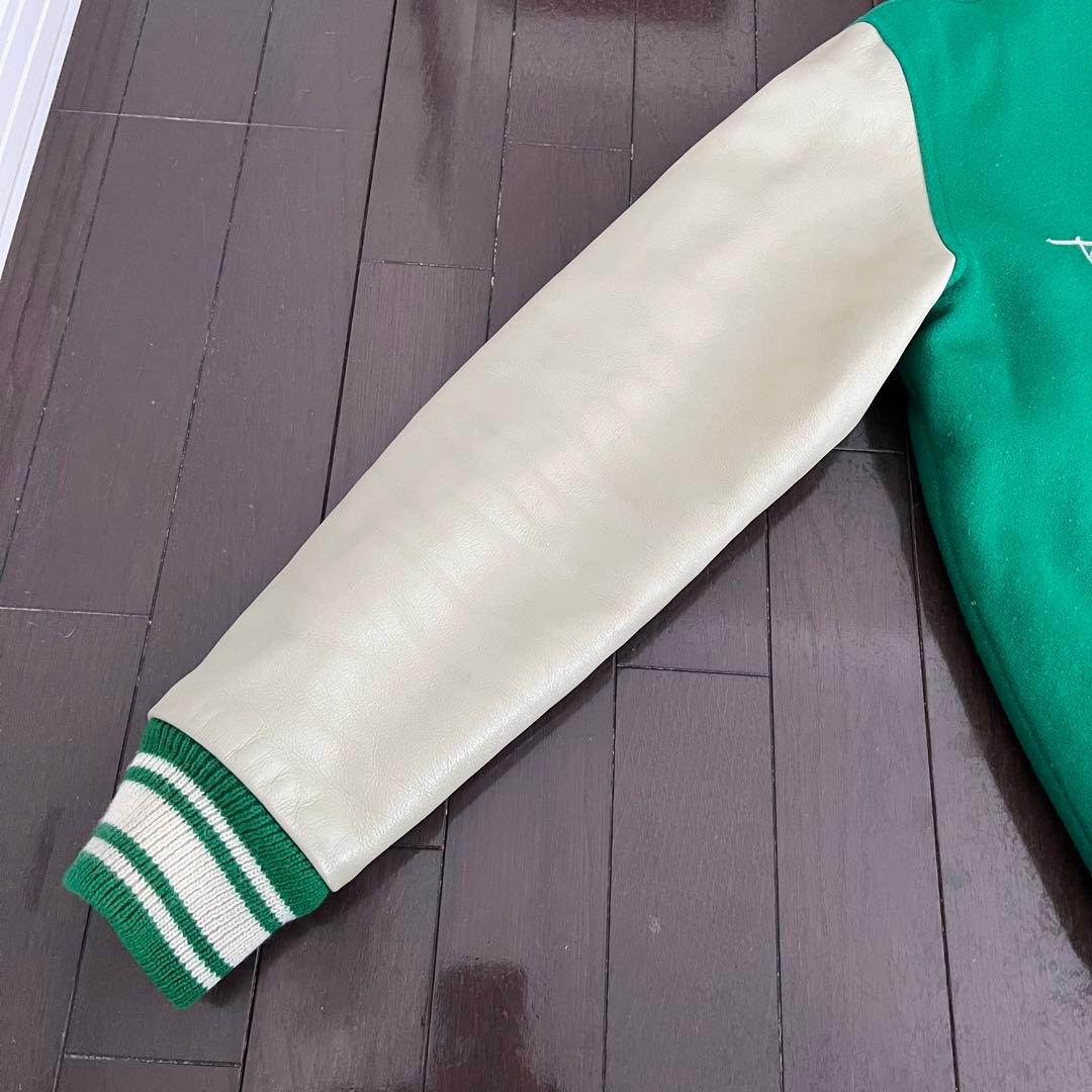 テンダーロイン スタジャン ベースボールジャケット グリーン 袖レザー サイズL