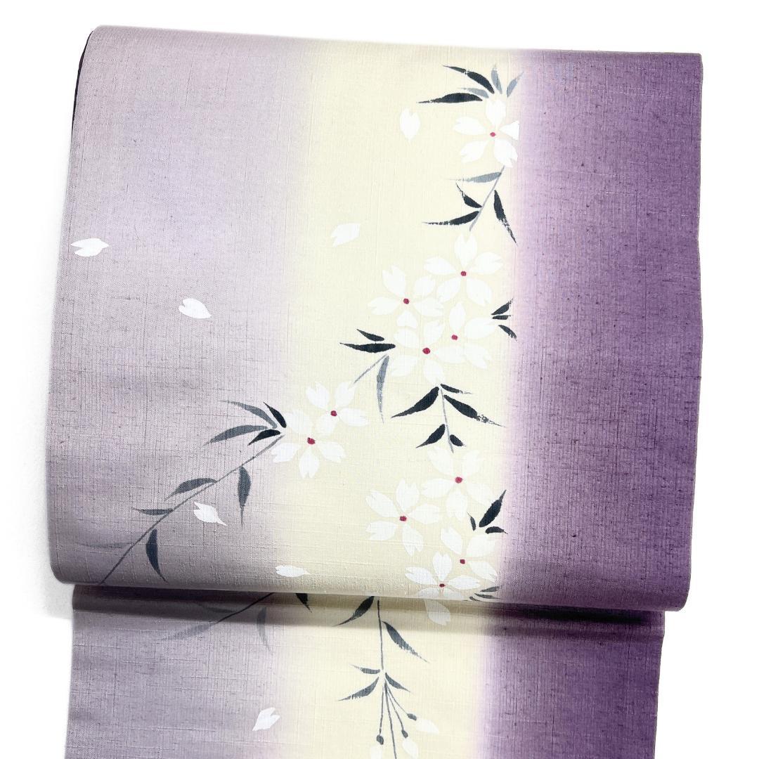 名古屋帯　紬　桜　縦縞　グラデーション　着物　122b d ms