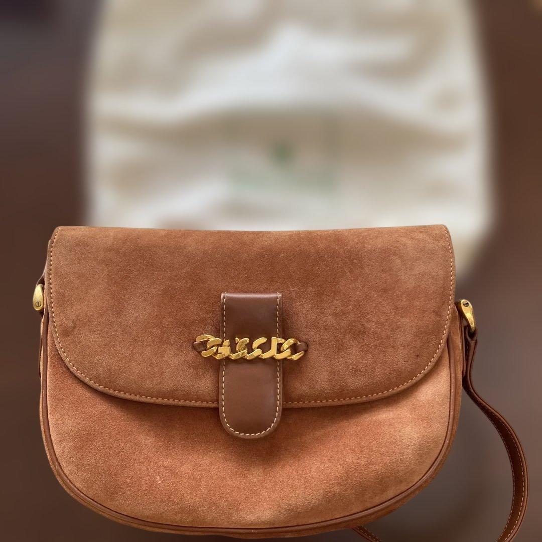 GUCCI ブラウン スエード ショルダーバッグ