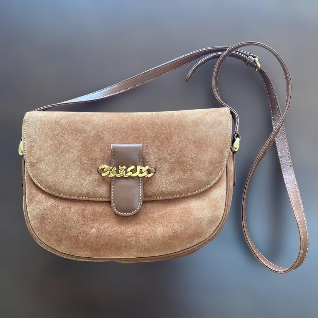 GUCCI ブラウン スエード ショルダーバッグ