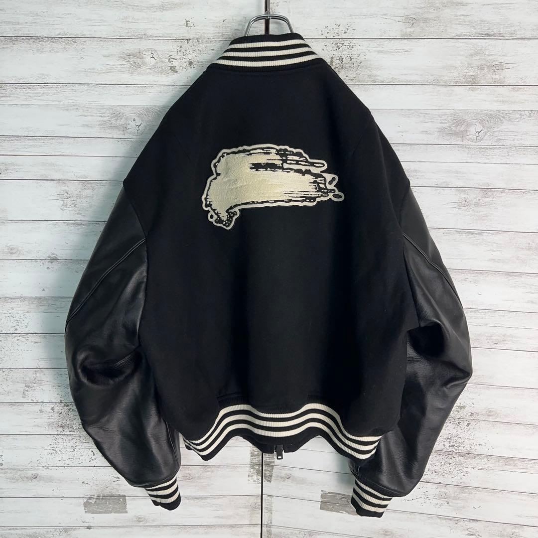 11937【美品・XLサイズ】Y-3 刺繍ロゴレターマンジャケット　スタジャン黒