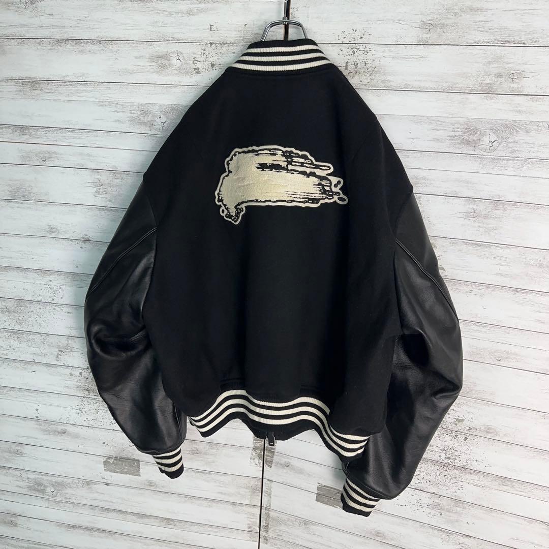 11937【美品・XLサイズ】Y-3 刺繍ロゴレターマンジャケット　スタジャン黒