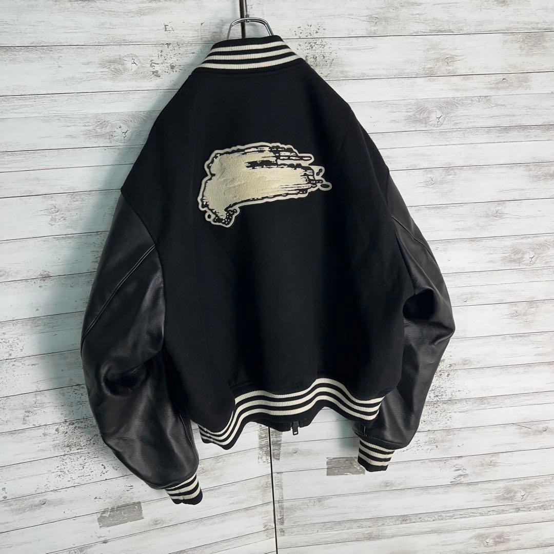 11937【美品・XLサイズ】Y-3 刺繍ロゴレターマンジャケット　スタジャン黒