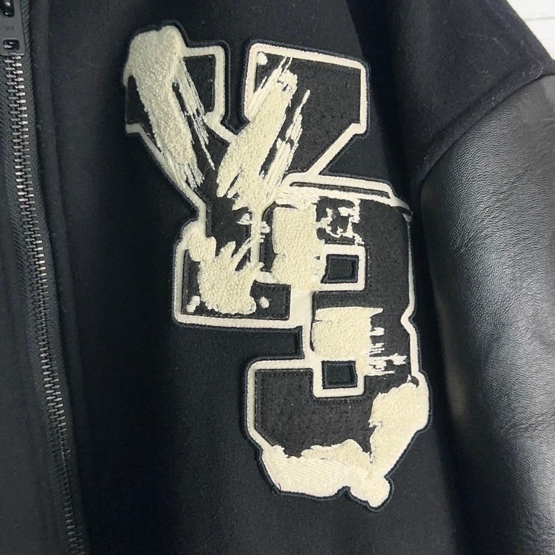 11937【美品・XLサイズ】Y-3 刺繍ロゴレターマンジャケット　スタジャン黒