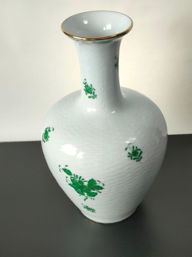 Herendヘレンド人気シリーズ　アポニーグリーン大型花瓶　H28cm