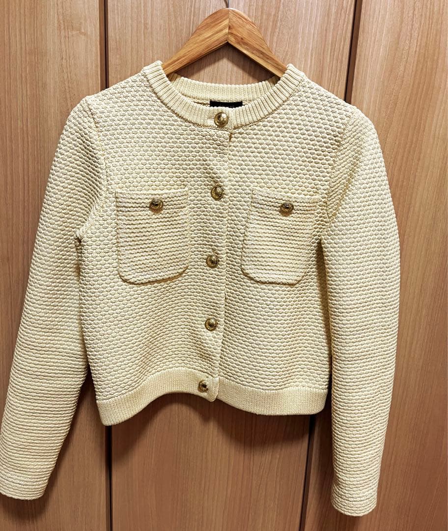 アニュアンス　ノーカラーニットジャケット　イエロー