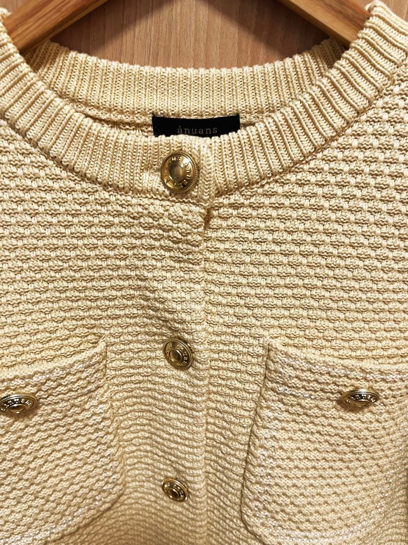 アニュアンス　ノーカラーニットジャケット　イエロー