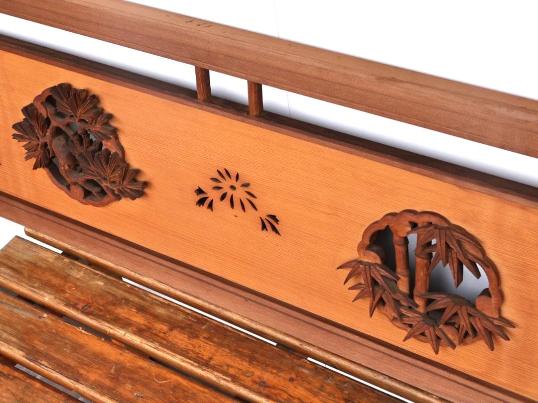 BK168　越中井波彫刻　名工　宏悦　四君子彫　木彫り欄間　一対　細密彫刻　建具