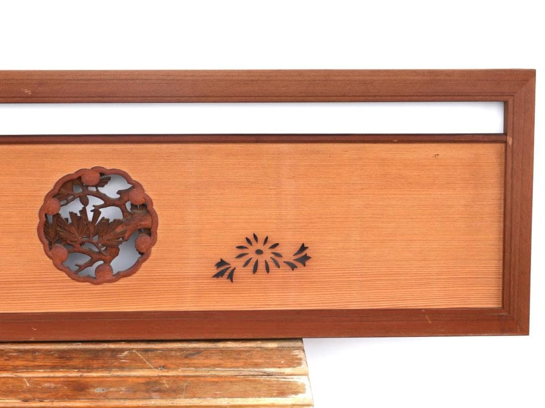 BK168　越中井波彫刻　名工　宏悦　四君子彫　木彫り欄間　一対　細密彫刻　建具