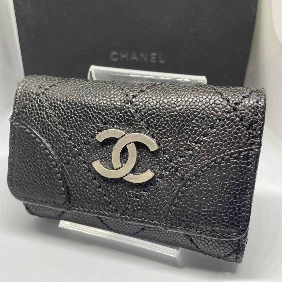CHANEL⭐︎シャネル⭐︎ブラック×シルバー⭐︎キャビアスキン　6連キーケース