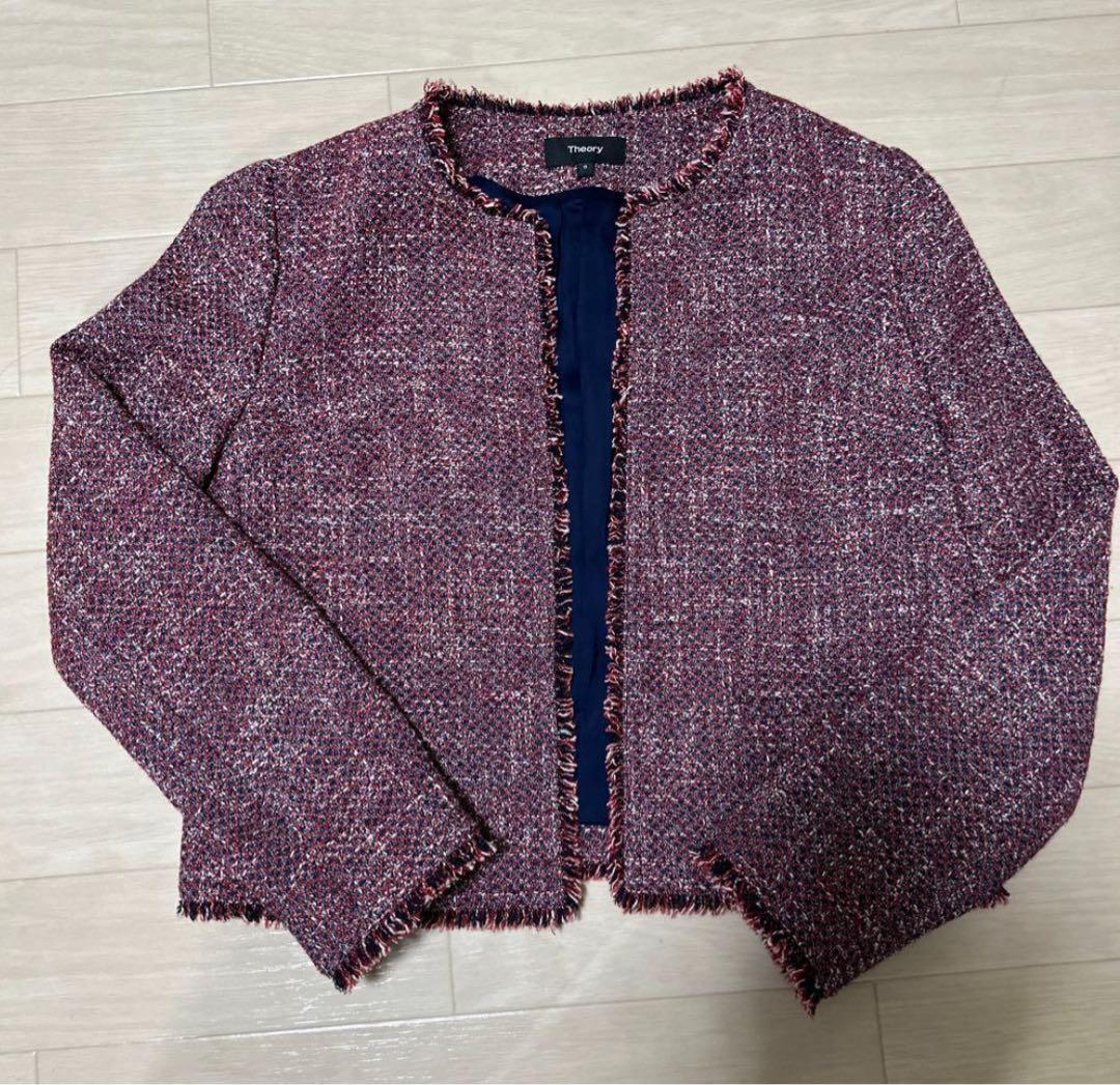 Theory セオリー フリンジ ミックスツイード ノーカラージャケット 4