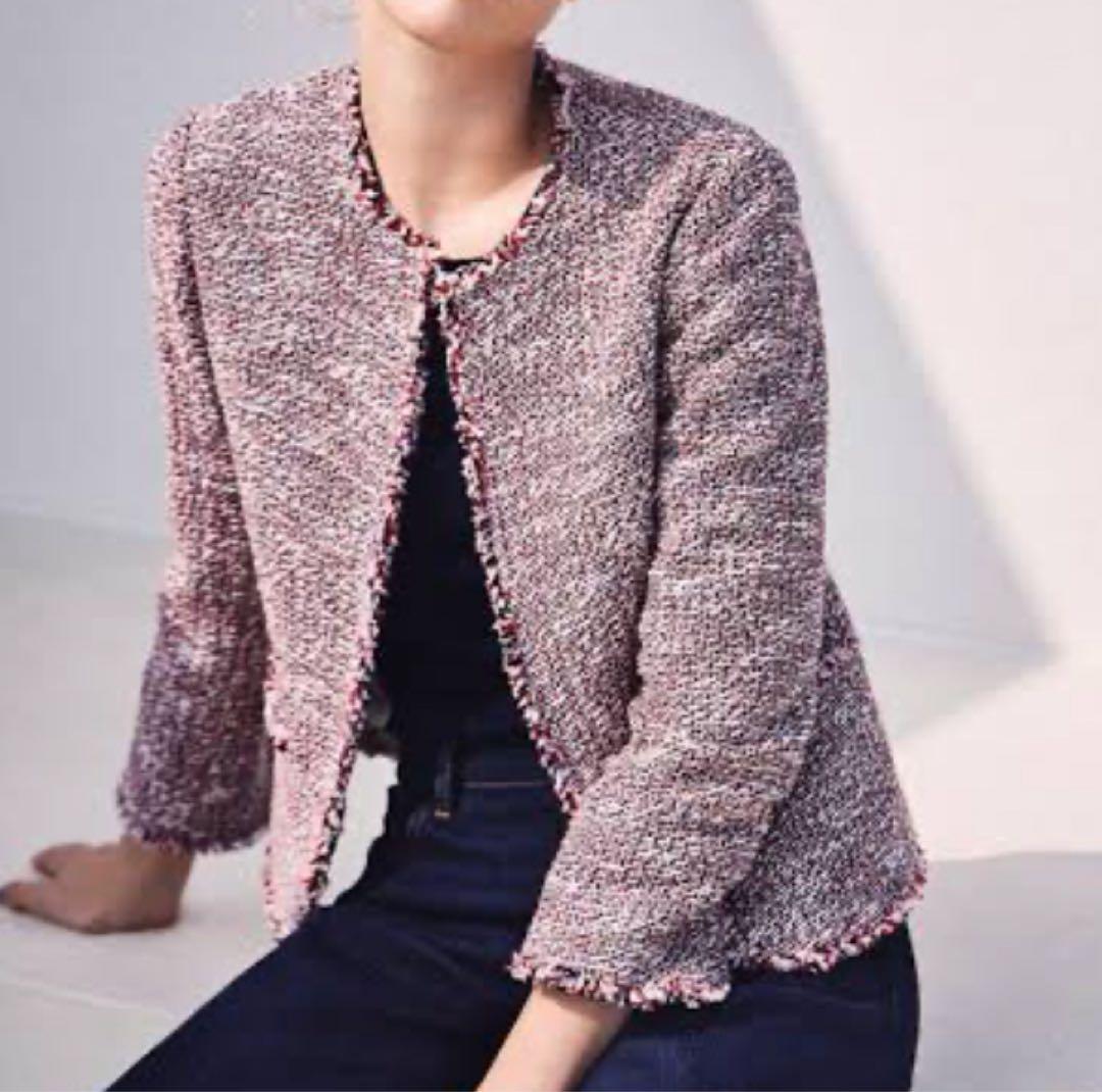 Theory セオリー フリンジ ミックスツイード ノーカラージャケット 4