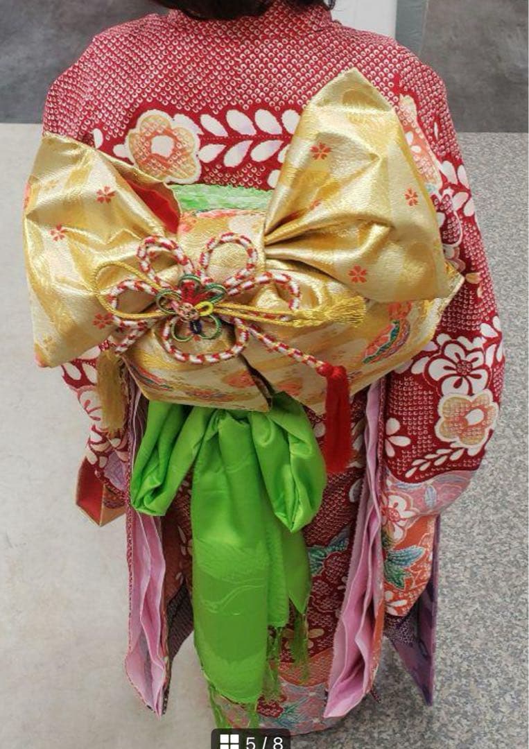 【七五三】本絹 女の子用 7歳 着物セット 豪華赤地 花柄