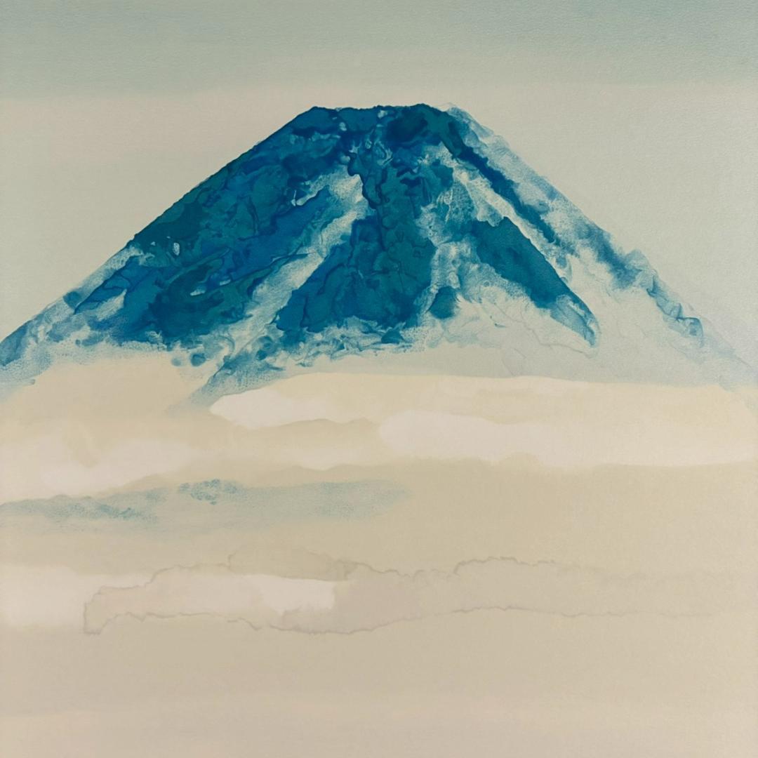 美品 奥村土牛「山中湖富士」リトグラフ 印章有 富士山 文化勲章 お正月