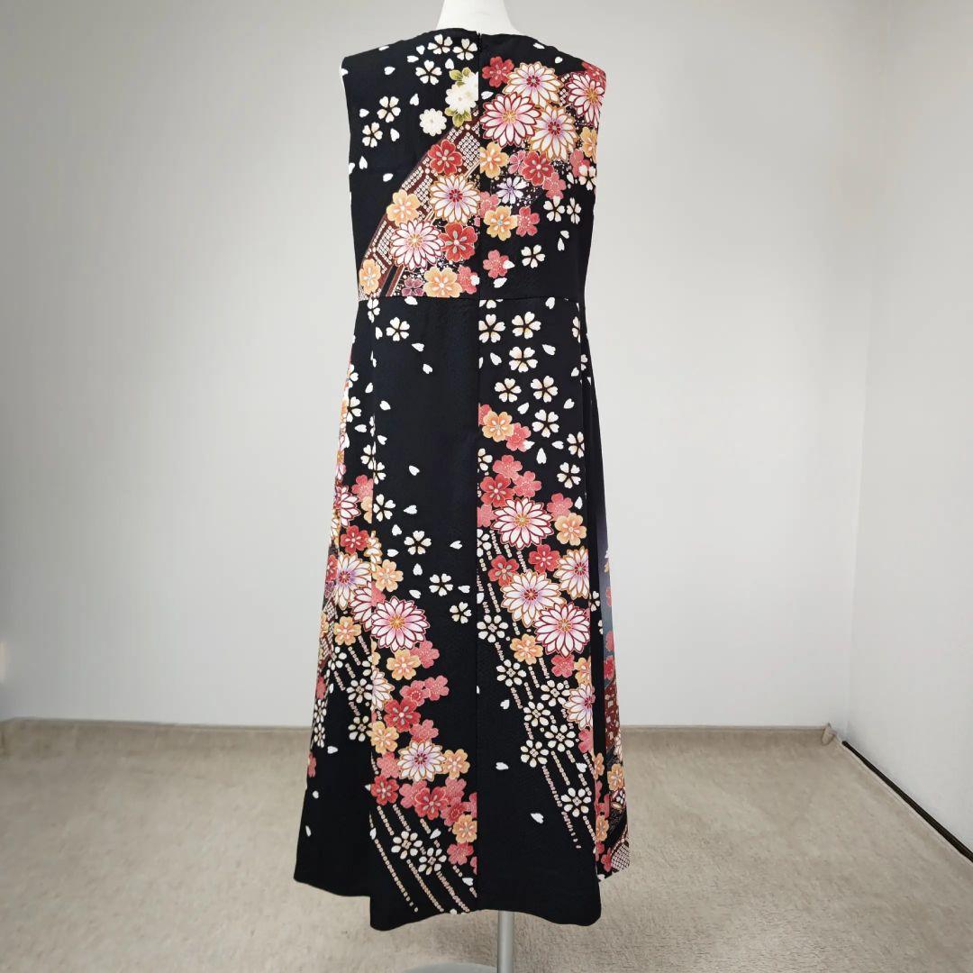 zunezune 振袖ドレス ノースリーブ 着物リメイクワンピース 黒に花