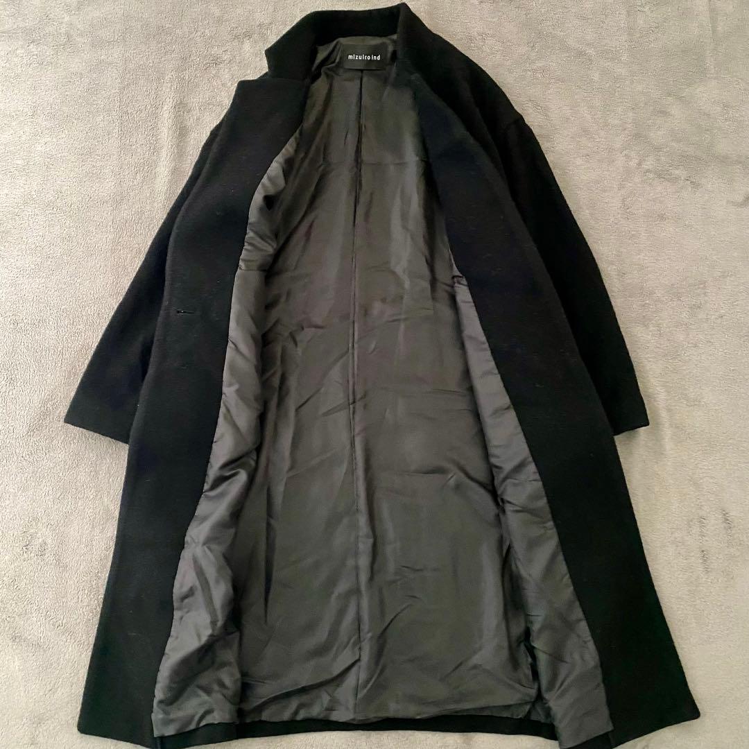 ミズイロインド　スタンドカラーウールコート　ロングコート　ブラック　フリー
