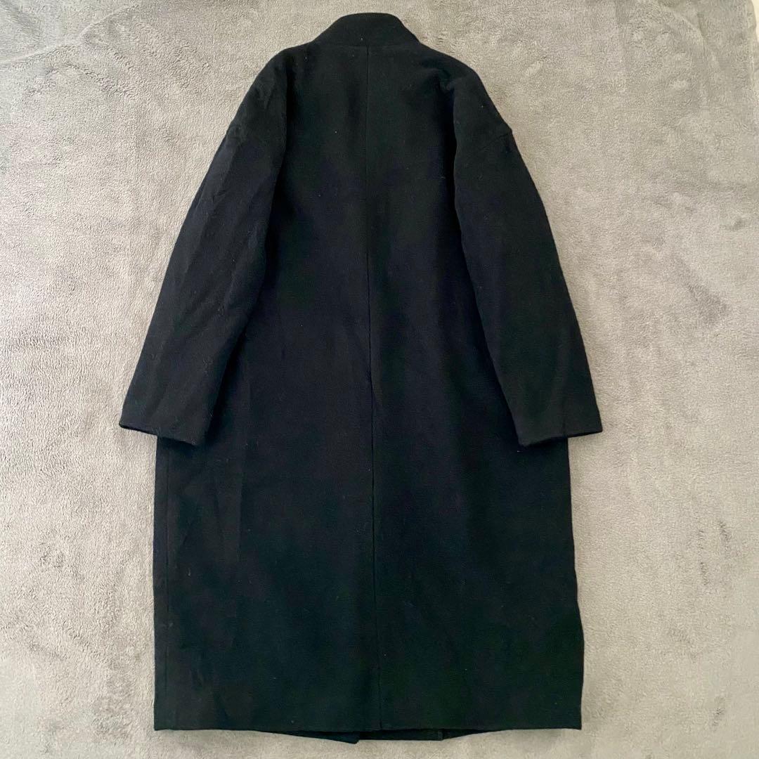 ミズイロインド　スタンドカラーウールコート　ロングコート　ブラック　フリー