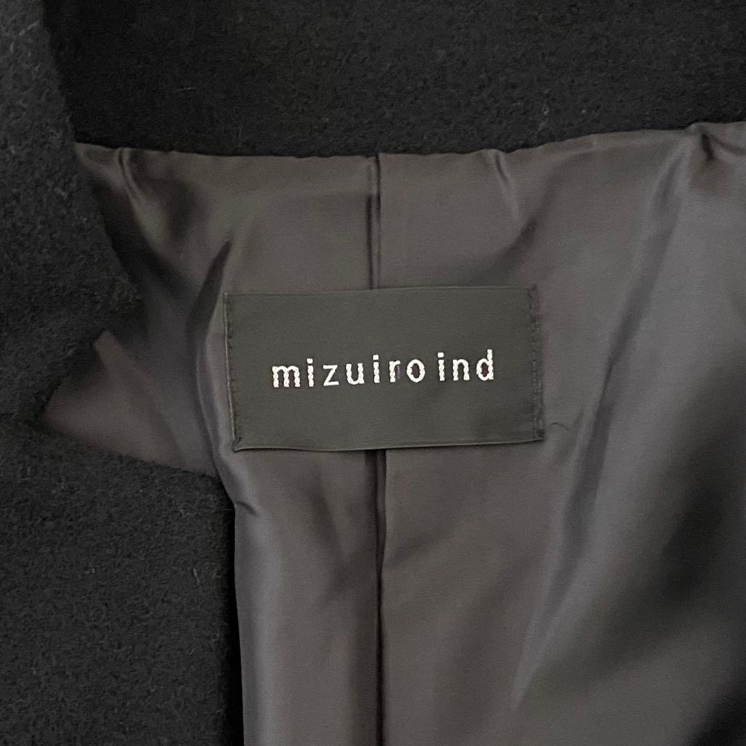 ミズイロインド　スタンドカラーウールコート　ロングコート　ブラック　フリー