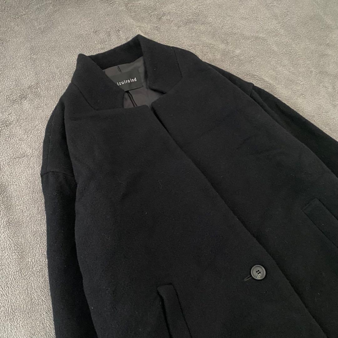 ミズイロインド　スタンドカラーウールコート　ロングコート　ブラック　フリー